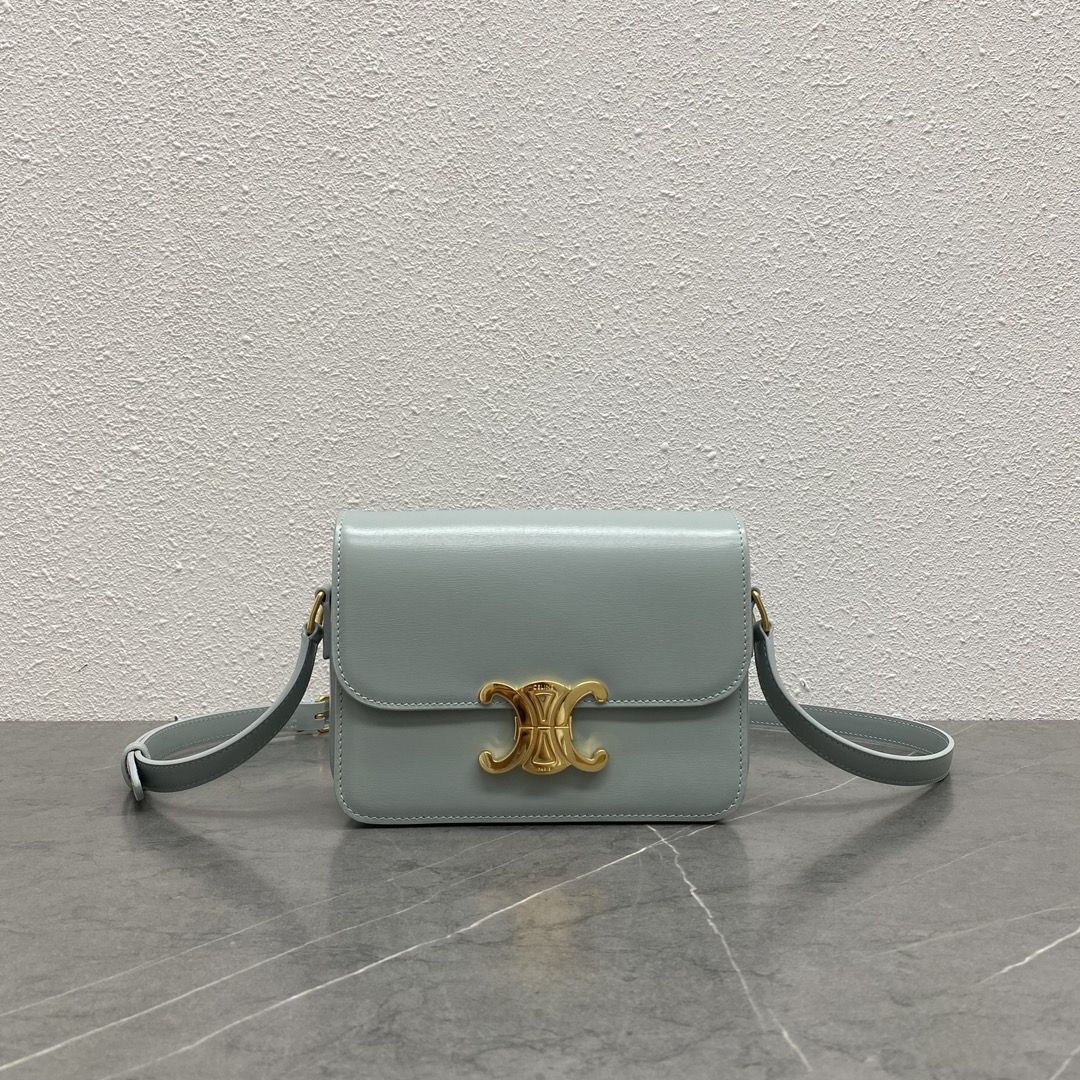 Celine Teen Triomphe Bag In Shiny Calfskin Pale Blue 188423